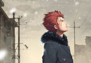 紅髮動漫角色在雪街抽煙。 — 動漫 壁紙