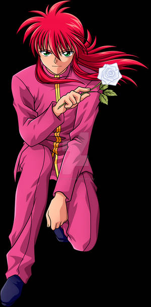 紅髮動漫角色穿著粉紅色服裝手持白玫瑰。 — 庫洛魔法使 壁紙