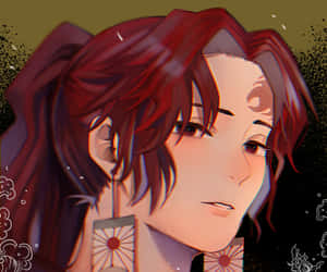 深色背景中，紅髮和傳統耳環的動畫角色。 — 鬼滅之刃 炭治郎 壁紙