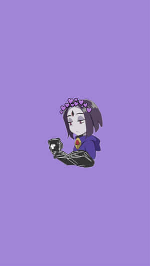 紫髮戴心形皇冠的動漫女孩，一邊拿著馬克杯一邊看書。 — 可愛的紫色 壁紙