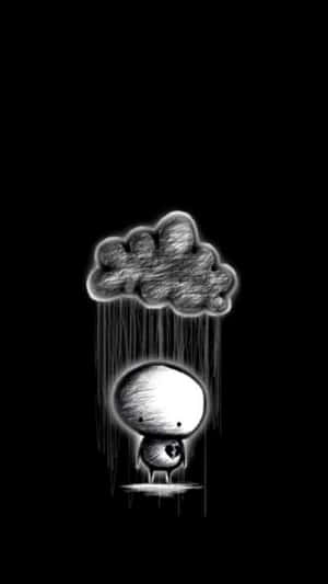 一個細小生物站在發光的雲層下，雲層正對它降雨。 — 憂鬱 GIF 壁紙