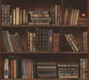 裝滿舊書的木製書架，頂部有一個紅蘋果。 — 霍格華茲 GIF 壁紙