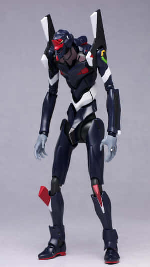 一個藍白紅 Evangelion 可動人偶以動態姿勢站立。 — 艾莉塔：戰鬥天使 壁紙