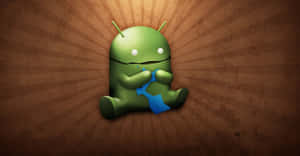綠色Android吉祥物在帶紋理的棕色背景上手持藍色拼圖塊。 — 可愛動漫頭貼 GIF 壁紙