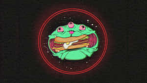綠色三眼外星人在太空中發光的紅色圓圈內拿著漢堡。 — 搞笑貓咪 壁紙