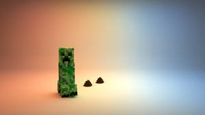 綠色Minecraft爬行者與兩個糞便堆在漸層地板上。 — 我的世界苦力怕 壁紙