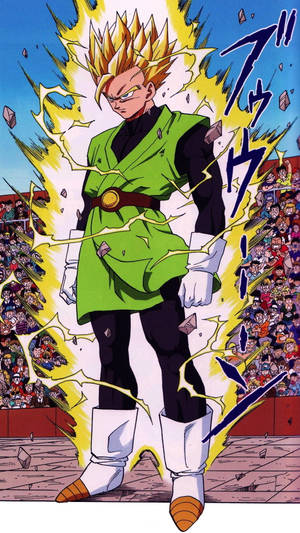 動漫角色在歡呼的人群前散發能量。