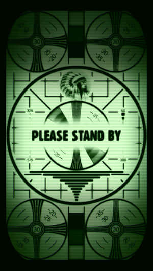 帶有美洲原住民側面輪廓和「PLEASE STAND BY」訊息的雷達螢幕。 — 異塵餘生 GIF 壁紙