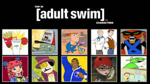 卡通插圖網格中的十大 Adult Swim 角色。 — 電視節目 壁紙