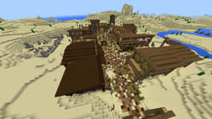 Minecraft沙漠村莊，有木屋和河流 — 可愛 Minecraft 壁紙