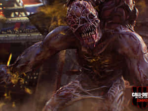 來自《Call of Duty Black Ops Zombies》的怪異喪屍在燃燒的城市景觀中猛撲。 — 決勝時刻：黑色行動4 壁紙