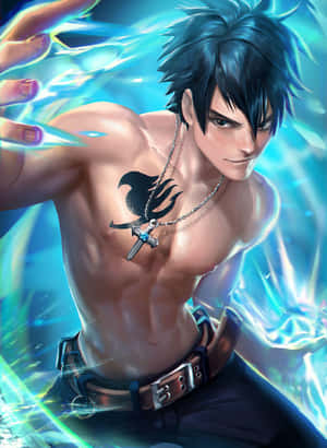 動漫戰士以劍吊墜和紋身引導藍色魔法能量。 — 冰龍 壁紙