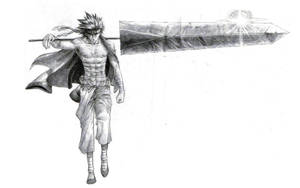 頭髮尖刺的動漫戰士，以動態姿勢手持巨大的發光劍。 — 混沌武士 壁紙