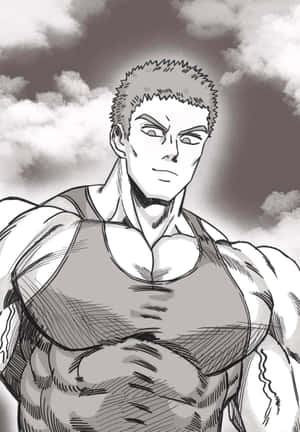 一個肌肉發達、頭髮尖刺的動漫男子，對著多雲的天空強烈凝視。 — iPad 第10代 壁紙