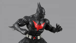 Batman Beyond 雕像身穿黑紅戰衣，擺出英雄姿勢。 — 未來蝙蝠俠 GIF 壁紙