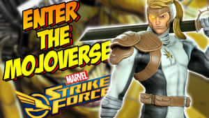 Marvel Strike Force英雄，眼睛發光，手持劍，在火黃色背景中。 — 超級瑪利歐兄弟大亂鬥 壁紙