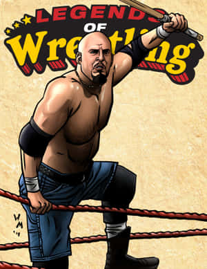 摔角手在擂台上於Legends of Wrestling標題下持球棒 — 可愛的動漫角色 壁紙