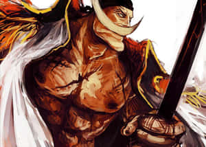 戴著有角頭盔和白色披風的動漫戰士拿著劍。 — 神鬼奇航 壁紙