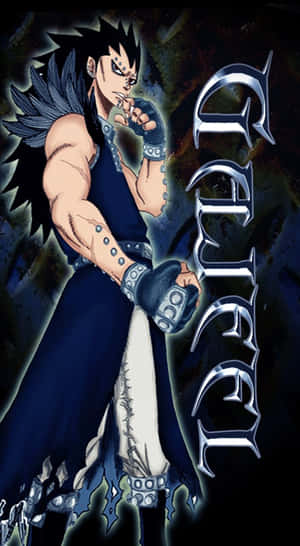 動漫角色 Gajeel 身穿深藍色盔甲，手持劍，眼睛發光。 — 高解析度龍 壁紙