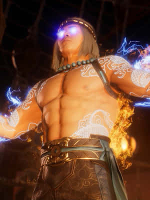 動漫戰士，擁有發光的眼睛和電光紋身，引導火焰能量。 — 2048x2732 壁紙