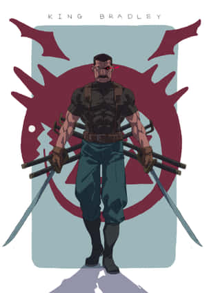 動漫角色King Bradley手持劍，身後有龍紋章。 — iPad Air 壁紙