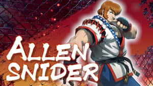 動漫武術家 Allen Snider 以戰鬥姿勢站在紅色鐵絲網背景前。 — 快打旋風 壁紙