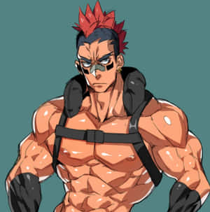 肌肉發達的動漫男人，紅色刺蝟頭和黑色眼罩，穿著黑色帶子和手套。 — 殺戮魅影 壁紙