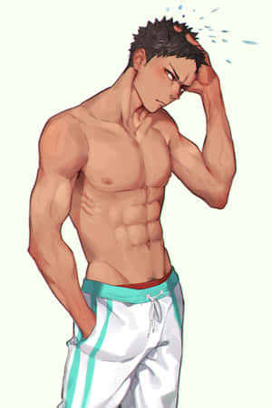 動漫男人穿著泳褲擦去額頭的汗水。 — 小米Mix 壁紙