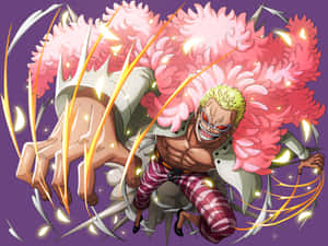 動漫戰士，帶有粉紅色羽毛光環和發光能量斬擊，擺出戰鬥姿勢。 — 神鬼奇航 壁紙