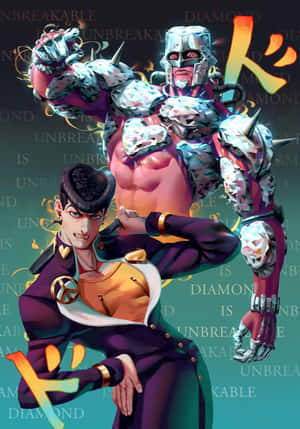 動漫角色，一個穿西裝，一個穿裝甲有發光眼睛 — iPhone Duo 壁紙