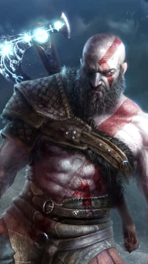 God of War 戰士，發光斧頭和紅色刺青，風暴天空 — 魔獸世界 壁紙