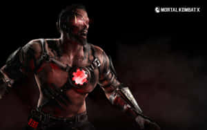 Mortal Kombat X 角色，在黑暗煙霧中擁有發光的紅色眼睛和胸部標誌。 — 恐怖反派 壁紙