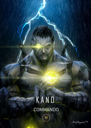 一個強大的動漫角色，名為Kano Commando，擁有發光的眼睛和胸膛，在暴風雨中被閃電環繞。 — 金木研 壁紙