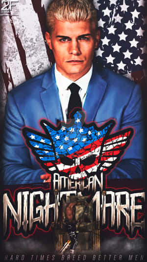 穿藍色西裝的摔角手，美國國旗骷髏標誌和「American Nightmare」文字。 — 惡夢佛萊迪 壁紙