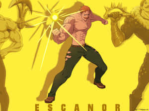 動漫角色 Escanor 戰鬥姿勢，發光能量拳。 — 艾斯卡諾 壁紙