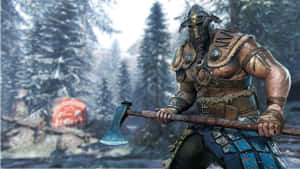 維京戰士在雪林中持斧與符文石 — 電玩遊戲 GIF 壁紙