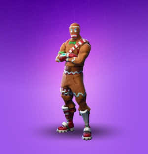 Fortnite 中的薑餅人角色在紫色背景上交叉雙臂 — 要塞英雄 大逃殺 壁紙