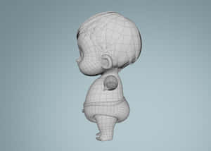 胖嘟嘟嬰兒娃娃的3D線框模型（側面） — 3D 壁紙