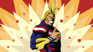 動漫超級英雄，金色刺刺頭，身穿愛國套裝，自信微笑。 — 歐爾麥特 壁紙