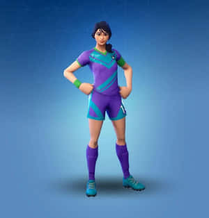 身穿紫色和藍綠色橄欖球制服的女Fortnite角色自信地擺姿勢。 — Galaxy Z Flip7 FE 壁紙