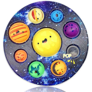 一個銀河主題的彈力減壓玩具，帶有微笑的行星按鈕。 — 普普藝術動圖 壁紙