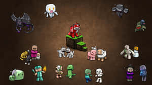 Minecraft像素角色和怪物在有趣的聚集場景中。 — 我的世界苦力怕 壁紙