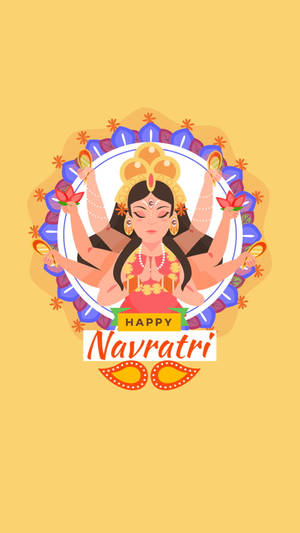 快樂的Navratri節日插圖，展示一位多臂女神，手持蓮花和裝飾圖案。 — Maa Durga 壁紙