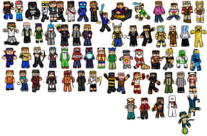 Minecraft風格方塊角色網格，穿著服裝和擺出姿勢。 — 我的世界迷因 壁紙