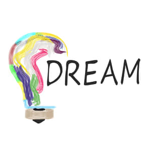 一個手繪燈泡，充滿彩虹色，旁邊是DREAM一詞。 — 夢幻 GIF 壁紙