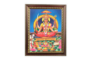 一個色彩繽紛的插圖印度教神祇坐在寶座上，周圍有信徒。 — Maa Durga 壁紙