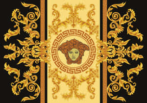 Versace 標誌，在黑色和奶油色背景上以金色呈現美杜莎頭像。 — 凡賽斯 壁紙