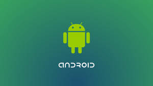 Android機器人標誌在綠色漸變背景上，附有android文字 — 可愛的機器人 壁紙