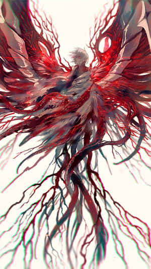 動漫天使，紅色血翼，白色背景 — 唯美花卉 壁紙