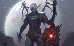滿月下持發光武器的奇幻精靈戰士 — 電玩遊戲 GIF 壁紙